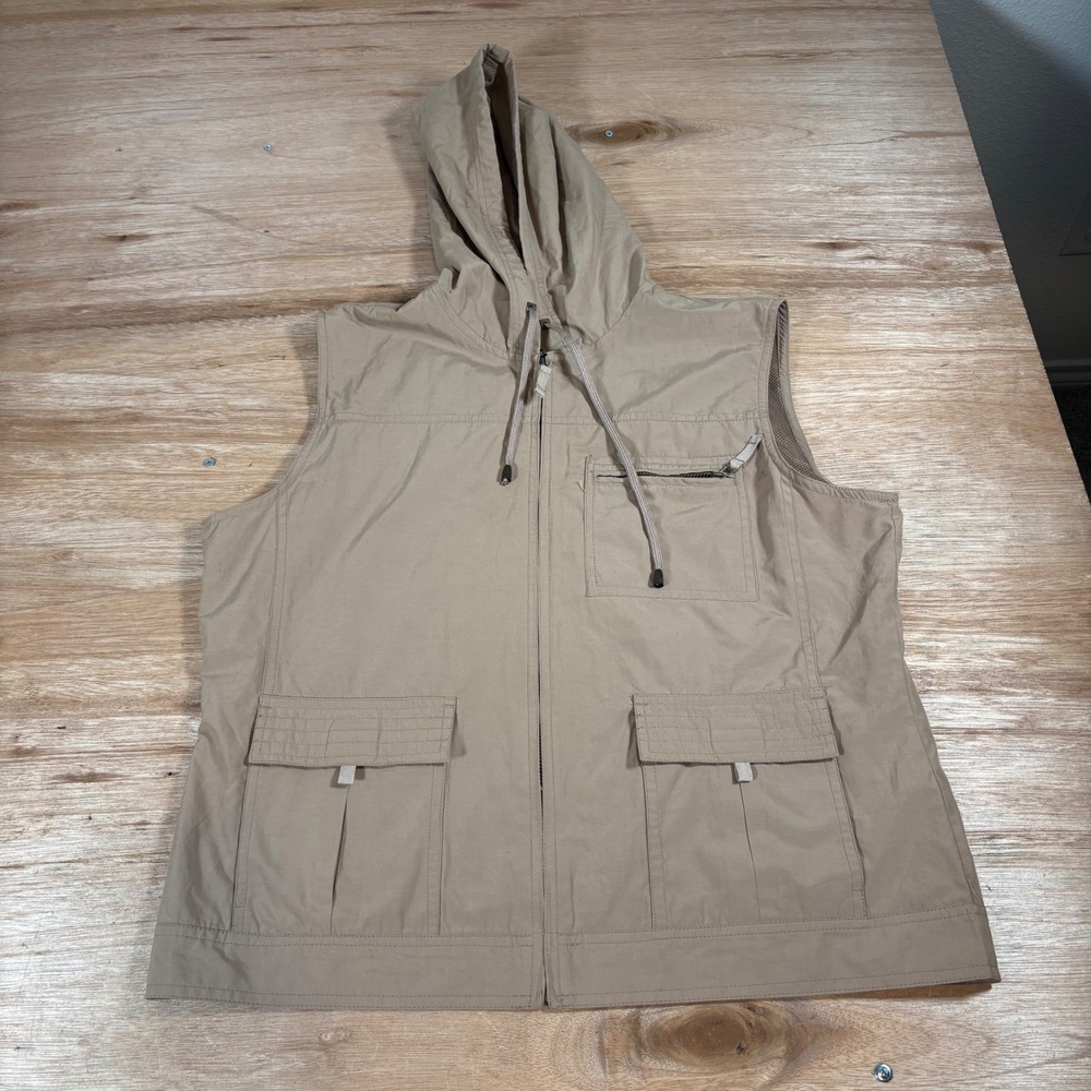 Catalina Brown Bisque Hooded Utility Vest Womens Large Zip Up Mesh Lined